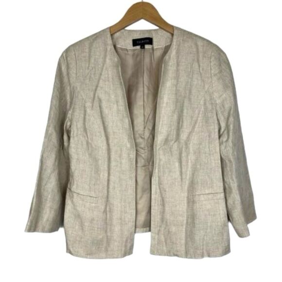 Talbots Open Front Natural Beige Linen Blazer with Pockets size 12 - Picture 1 of 5